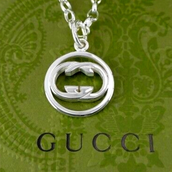🔥GUCCI Necklace Interlocking Doppia G Pendant Sterling Silver Authentic Unisex - Picture 2 of 6